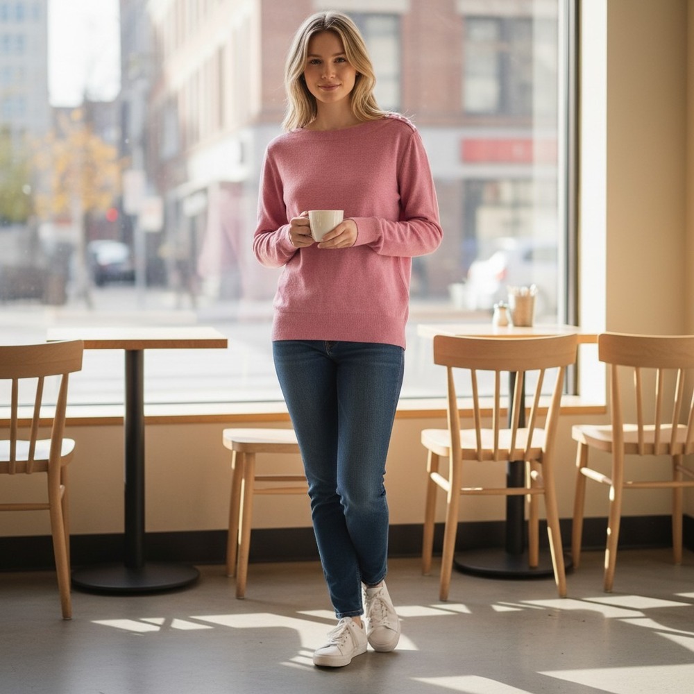 Loft Sweater Women XL Pink Excellent Boat Neck Shoulder Button Long Sleeve 039